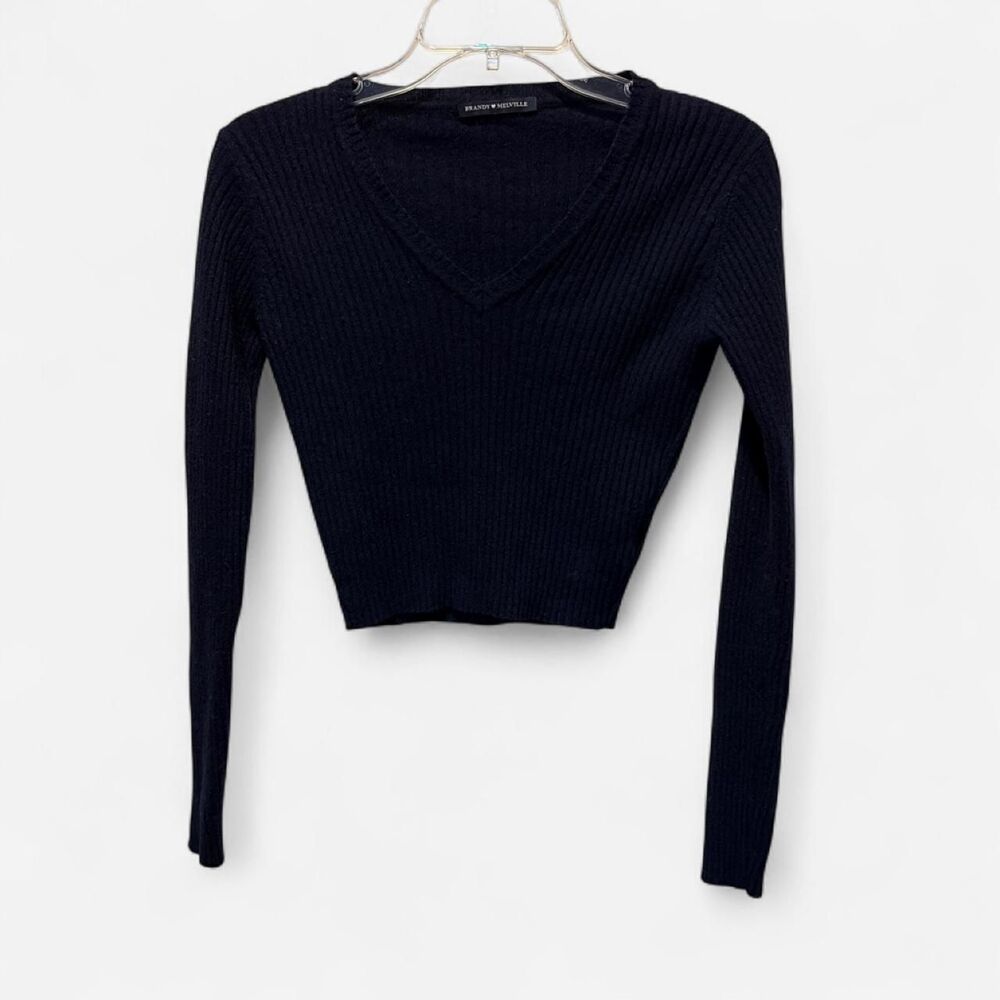 Brandy-melville Women's Navy and Blue Crop-top